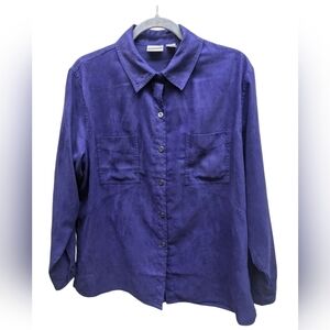 Chicos suede long sleeve button up size 2 purple violet dress shirt VINTAGE
